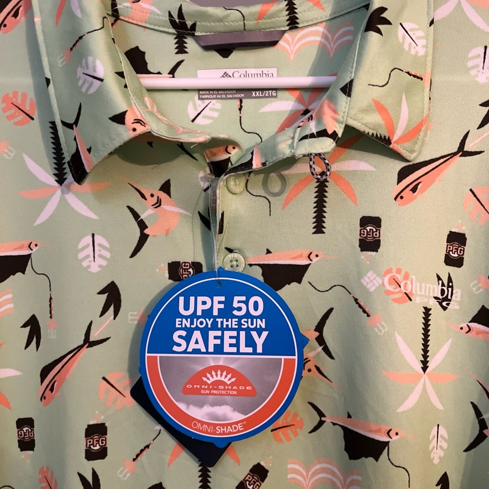 Columbia Men's Light Green Fishing Print Shirt